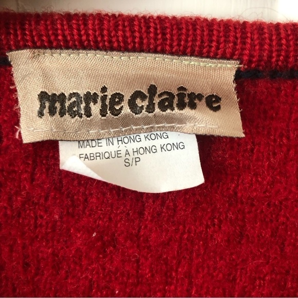 Vintage Cottagecore Red Embroidered Floral Wool Cozy Cardigan Jacket Small - Picture 3 of 7